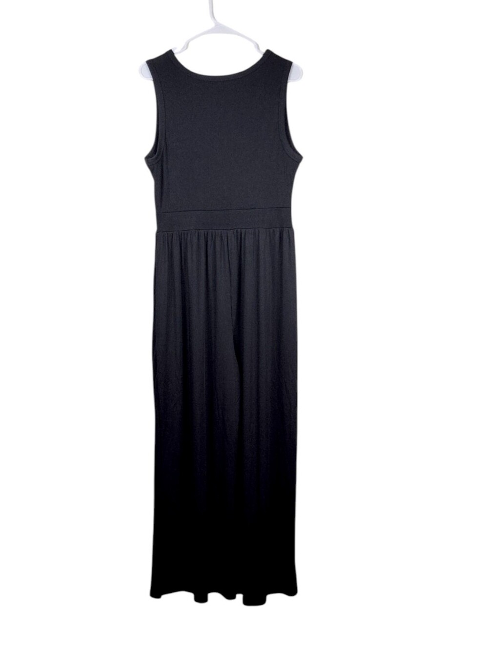 YOZY Black Sleeveless Ribbed Wide Leg Jumpsuit With Pockets – Size XL - Picture 4 of 13